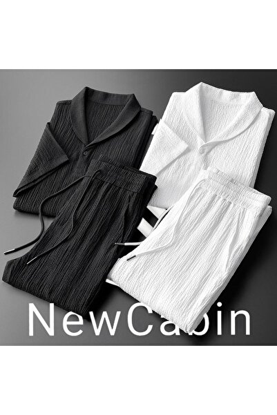 NewCabin Summer Unisex T-Shirt and Sweatpants Set - New Season, Wrapped Crinkle Fabric, Lycra, κοντομάνικο