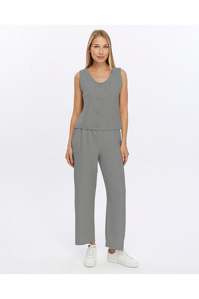 İkmal Beige Linen Trousers and Undershirt Set - Buttoned