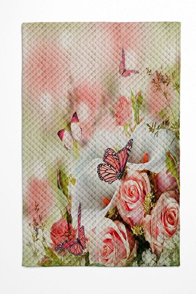 3D ELSE HALI Peöbe Single Decorative Bedspread - Floral Roses Patterned Printed Pique Set