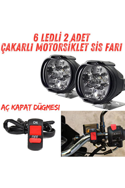 Furens 2 Adet 6 Ledli Motosiklet Scooter Uyumlu Led Sis Farı Çakar Ve Sabit Mod Açma Kapatma Tuşlu Lamba