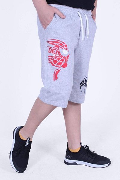 PANİO KİDS Der-man Text Printed Wide Leg Double Pocket Boy's Grey Capri