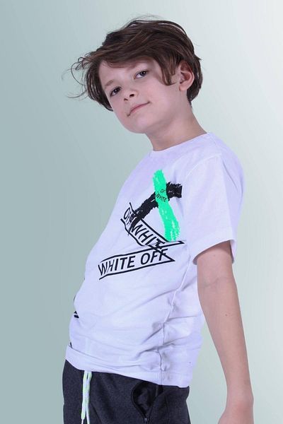 PANİO KİDS Tricou alb pentru băiat cu decolteu rotund cu imprimeu X