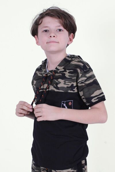 PANİO KİDS Kapşonlu Kamuflaj Desen Erkek Çocuk T-shirt