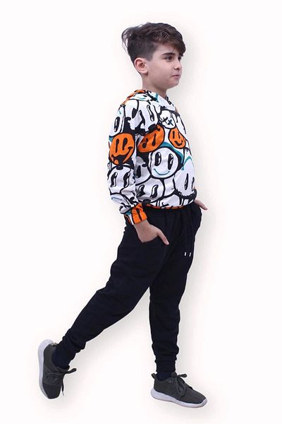 PANİO KİDS Patterned, Hooded, Unisex Sweatshirt-tracksuit, Top and Bottom Set, 2 Threads
