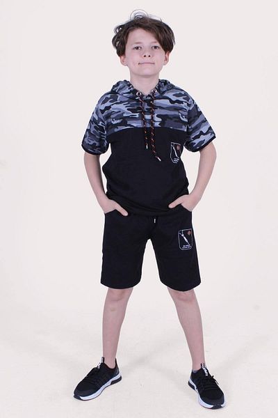PANİO KİDS The Brand Fashion Text Printed Camouflage Pattern Boy's Bottom-Top Capri Suit