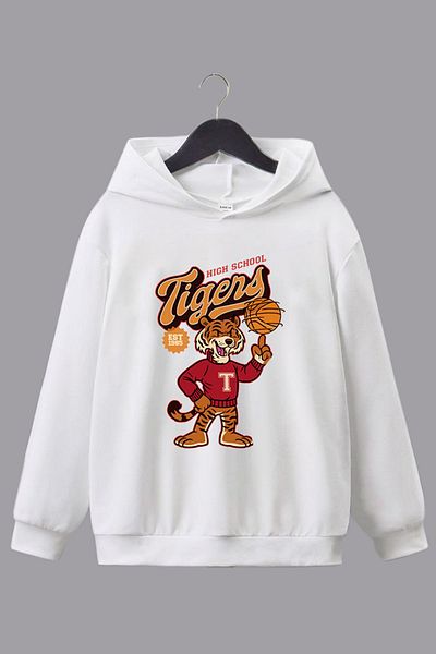 panios kids Hanorac cu glugă cu buzunar cangur pentru băiat cu imprimeu Brooklyn-tigers, 2 piese, alb-negru