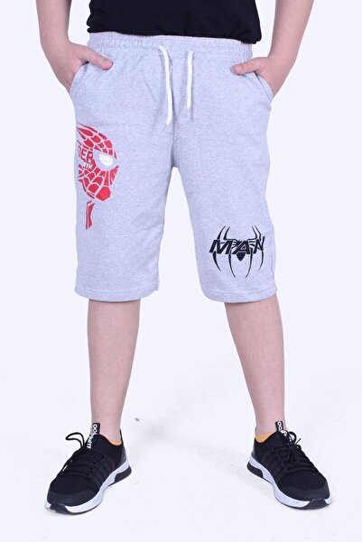 PANİO KİDS Der-Man Text Printed Wide Leg Double Pocket Boy's Gray Capri