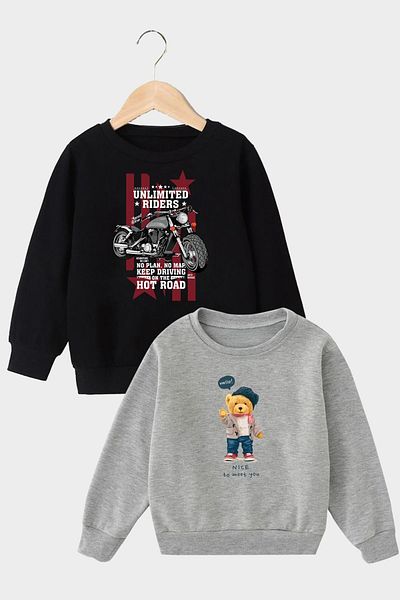 panios kids Комплект от 2 сиво-черни суитшърта за момче с щампа Unlimited Riders - Nice To Meet You