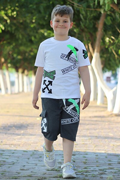 PANİO KİDS Off White Text Štampano Kapri muška Set gornjeg i donjeg dela