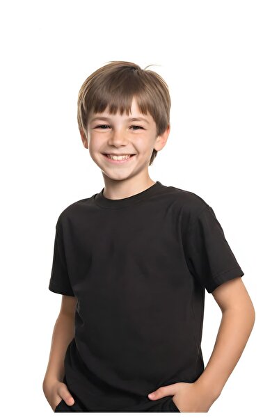 panios kids 3'lü Unisex Çocuk Düz Siyah-turuncu-mavi Kısa Kollu Tişört