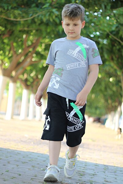 PANİO KİDS Off White Text Štampano Kapri muška Set gornjeg i donjeg dela