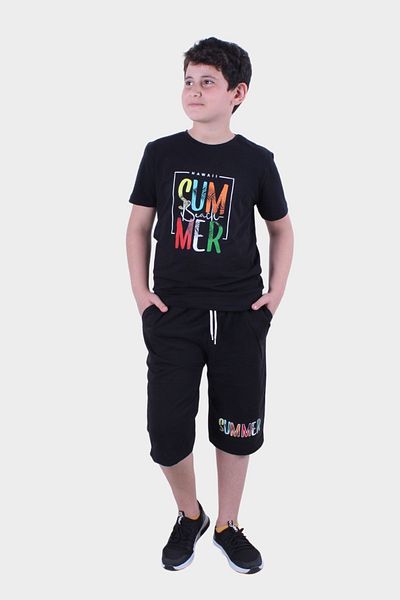 panios kids PANİOS KİDS 3-PACK BOY T-SHIRT-CAPRY PRINTED BOTTOM-TOP SET