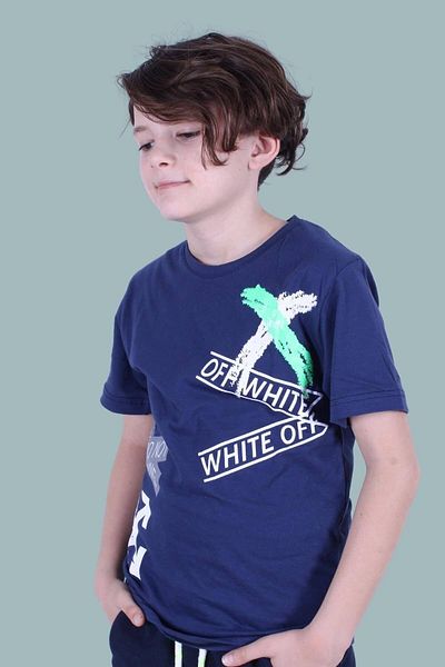PANİO KİDS Tricou indigo pentru băiat cu decolteu rotund cu imprimeu X