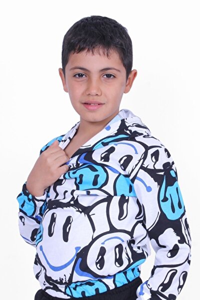PANİO KİDS Emoji Desenli Kapşonlu Unisex Sweatshirt