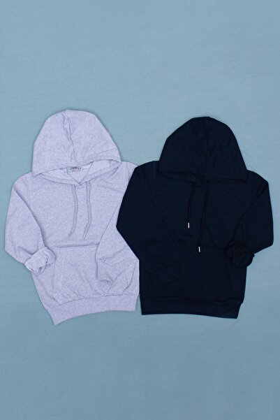 PANİO KİDS Φούτερ τσέπης καγκουρό με κουκούλα 2 συσκευασιών για αγόρι σε γκρι...