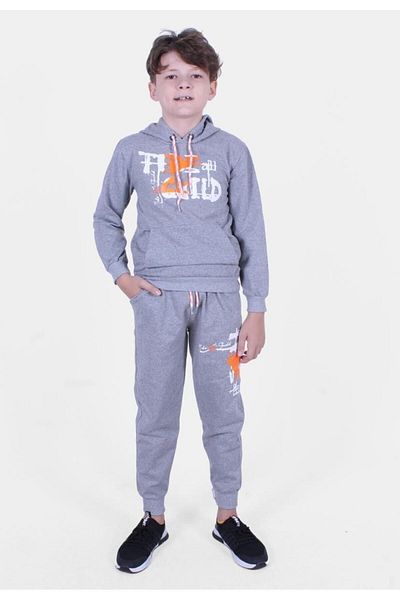 PANİO KİDS Σετ αθλητικής φόρμας Fade Guild Printed Kangaroo Pocket Boy's Melange Grey