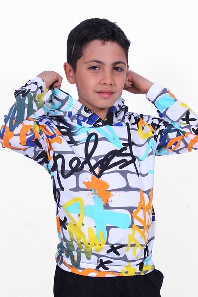 PANİO KİDS Hanorac unisex cu glugă cu model alb 2 fire