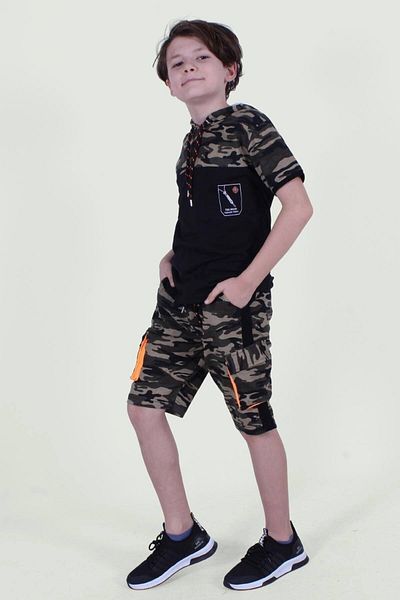 PANİO KİDS Patterned-printed Boy's Top-bottom Capri Set