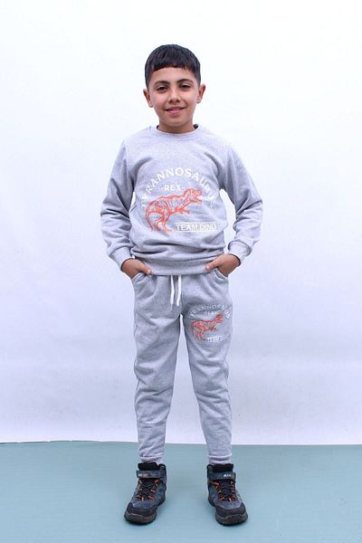 PANİO KİDS Team Dino Printed Boys' Bottom-Top Gray Tracksuit Set