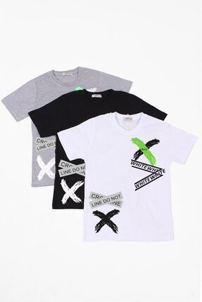 FYK K DS 3lu Bask l Collection Erkek Cocuk Beyaz Siyah Gri T shirt Fiyat Yorumlar Trendyol