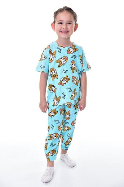bunny hopp Daisy Duck Patterned 100% Cotton Interlock Pajamas Set for Girls - Short Sleeve