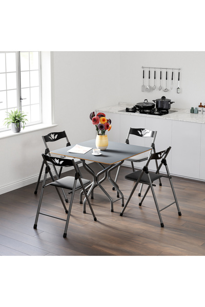eportatif Katlanır Yemek Masası Masa Sandalye Takımı Füme Kare 1053