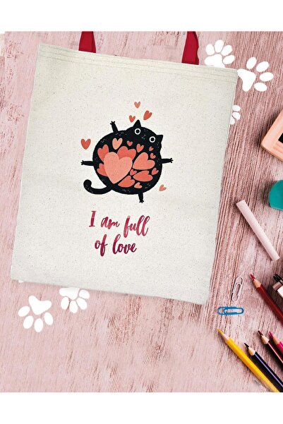 Kağıt Gemi Dükkan Full Of Love Canvas Bag With Inner Pocket