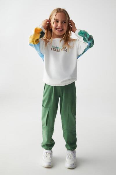 NK Girl's Elastic Waist Pocket Detailed Soft Trousers