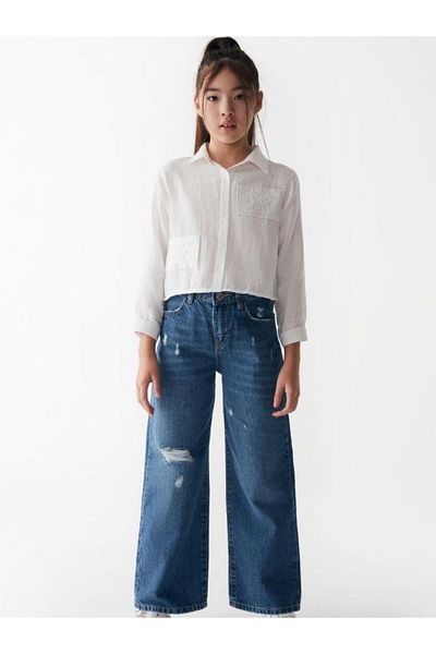 NK Girl's Ripped Detailed Wide Leg Jeans