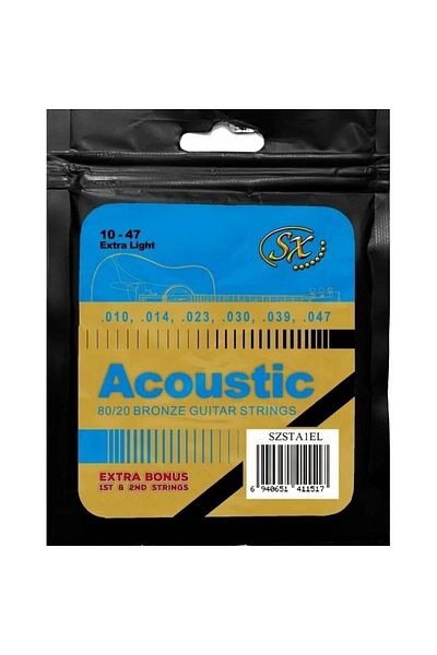 SX Szsta1El Bronze Wrap High-Carbon Steel Core - Extra Light Acoustic Guitar String (80/20)
