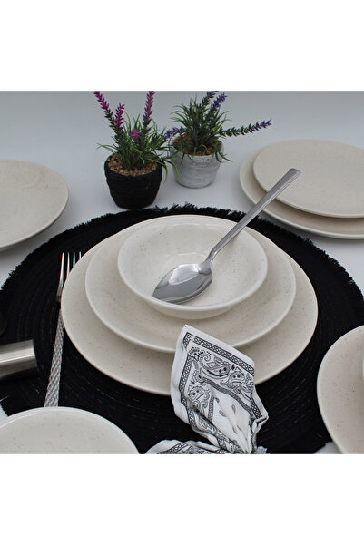 Arna Porselen 18 Parça 6 Kişilik Seramik Yemek Takımı - Simli