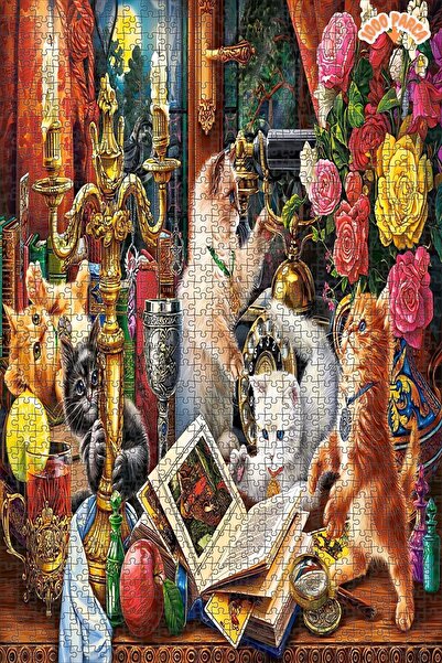 Teona Ahşap Sihirbaz Kedi Yavruları Dekoratif Çift Katlı Çerçeveli Asılabilir...