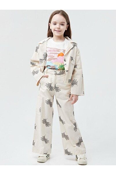 Escabel Pantaloni largi din bumbac pentru fete, cu talie elastică, brodate