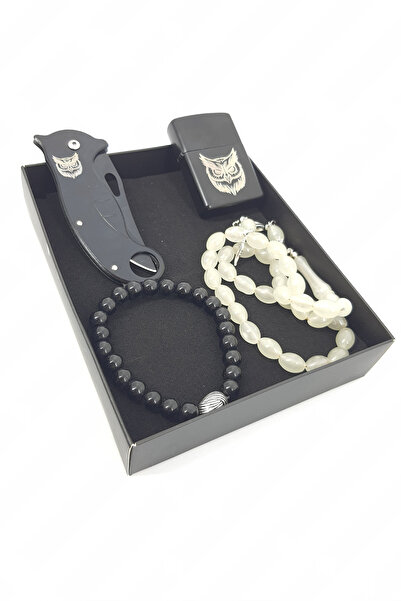 SürLaz Baykuş Figürlü Çakı Ve İsme Özel Benzinli Çakmak Tesbih Bilekli 4'lü H...