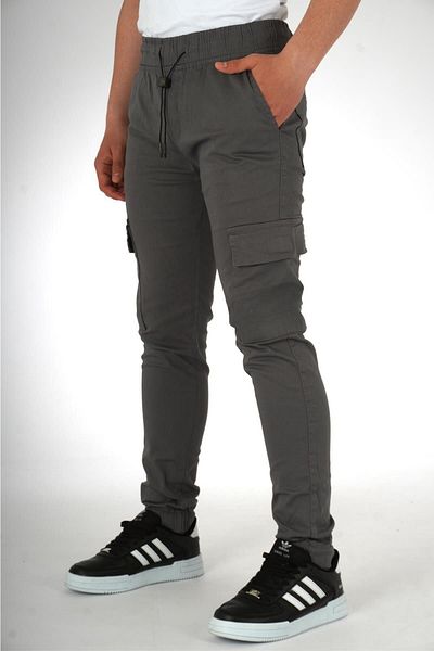 BayBayan Băieți - Pantaloni de sport și pantaloni de școală cu buzunar cargo colorat afumat
