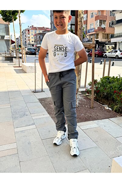 BayBayan Çocuk Füme Kargo Cepli Eşofman Belli Günlük Okul Pantolonu