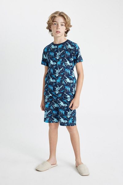 DeFacto Dinosaurier-Pyjama-Set für Jungen, bedrucktes Kurzarm-Top mit Shorts C5498a824sm