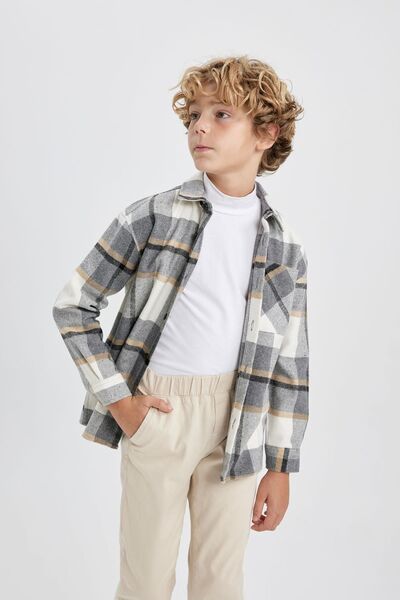 DeFacto Карирана фланелена риза с голям размер за момче - дълъг ръкав B4085a823wn