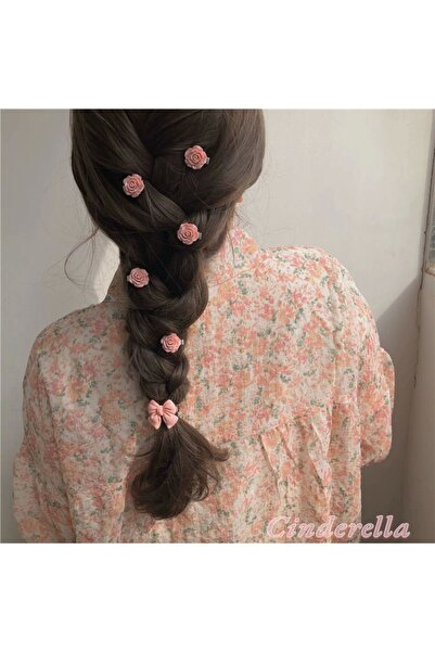 Cinderella Set mini cleme din 5 piese cu figură de trandafir roz - Accesoriu de păr pentru femei, clemă pentru copii