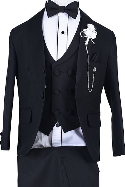 ceocuk Plain Black Fabric Children's Tuxedo Suit