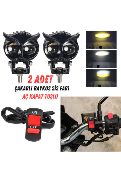 Furens 2 Adet Baykuş Sis Farı Sarı-Beyaz Motosiklet Sis Farı Otomobil Atv Utv...