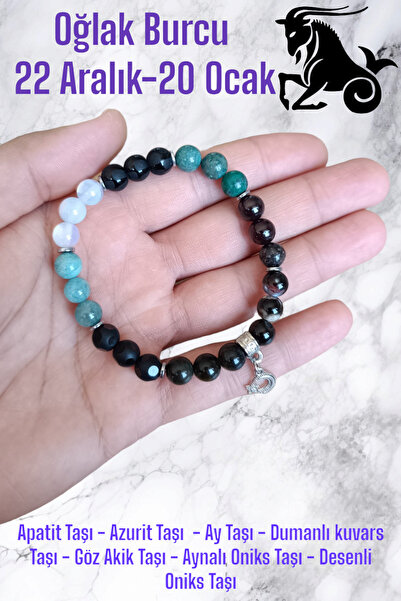 MGA DOĞAL TAŞ Oğlak Burcu Bileklik Apatit-Azurit-Aytaşı-Dumanlı Kuvars-Göz ak...