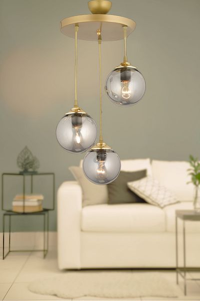 SONSUZ AYDINLATMA&AVİZE 3-Piece Smoke Color Endless Pendant Tray - Glop Top Glass, Flat Downward Facing - Luxury Chandelier