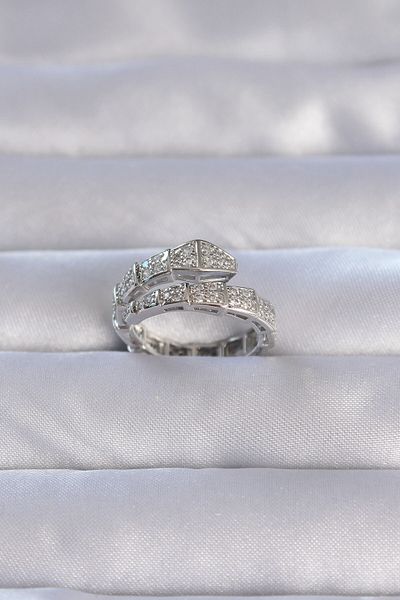 Moka Shopin Thick Snake Model Zircon Stone Brass Silver Ring - Adjustable