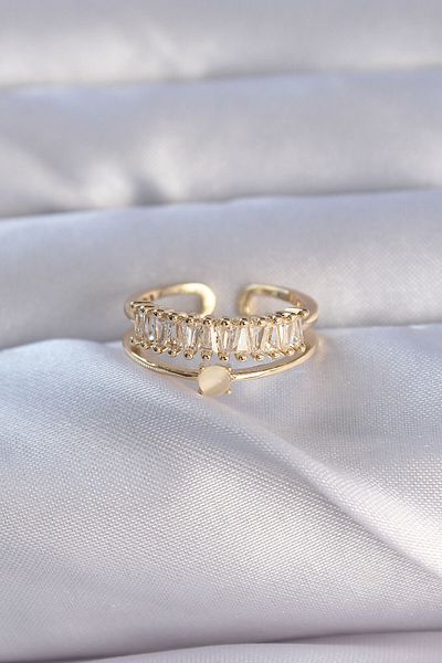 Moka Shopin Waterway Model Brass Gold Zircon Stone Adjustable Ring