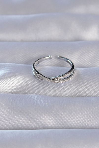 Moka Shopin X Model Adjustable Brass Silver Ring - Zircon Stone