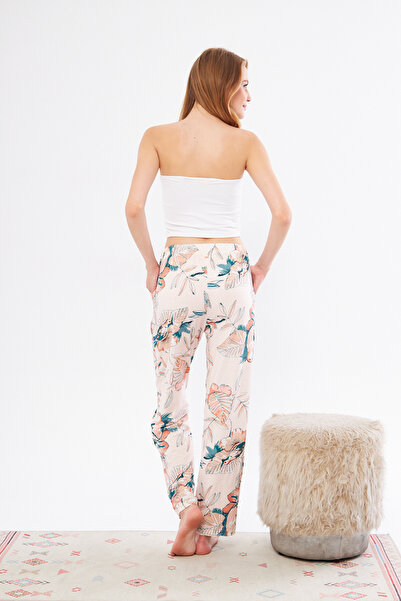 Berrak Orange and Flower Figured 100% Cotton Elegant Single Women's Pajama Bottoms