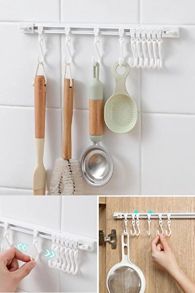 BİTERSE 10 Kancalı Çok Amaçlı Yapışkan Askı Hareketli Askılık Mutfak Banyo As...