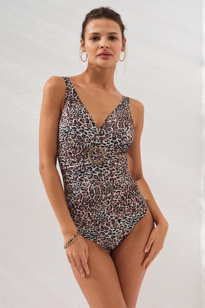 Pierre Cardin Geniş Üçgen Toplayıcı Leopar Mayo