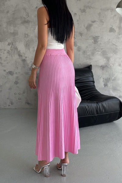FEMELLE Pink Pleated Knitwear Women's Skirt - Elastic Waist, Standard Size